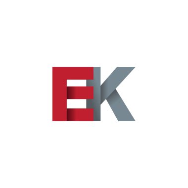 Initial letters EK, overlapping fold logo, red gray, vector template elements for creative industry