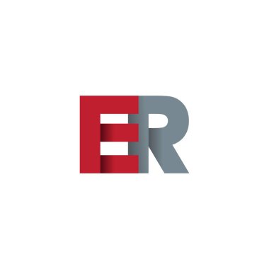 Initial letters ER, overlapping fold logo, red gray, vector template elements for creative industry