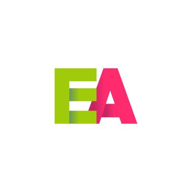 Initial letters EA, overlapping fold logo, green magenta pink, vector template elements for creative industry