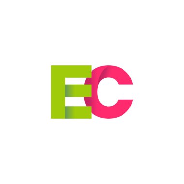 Initial letters EC, overlapping fold logo, green magenta pink, vector template elements for creative industry