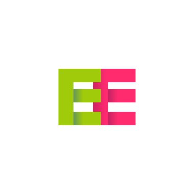 Initial letters EE, overlapping fold logo, green magenta pink, vector template elements for creative industry