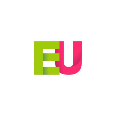 Initial letters EU, overlapping fold logo, green magenta pink, vector template elements for creative industry