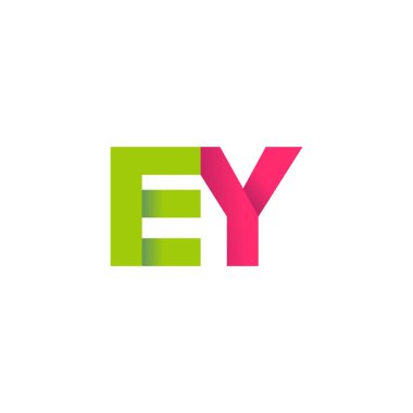 Initial letters EY, overlapping fold logo, green magenta pink, vector template elements for creative industry