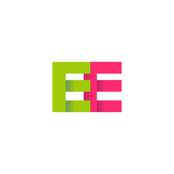 Initial letters EE, overlapping fold logo, green magenta pink, vector template elements for creative industry