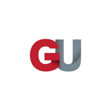 Initial letters GU, overlapping fold logo, red gray, vector template elements for creative industry