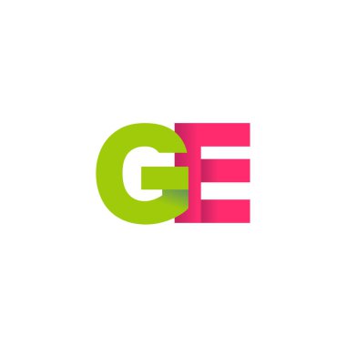 Initial letters GE, overlapping fold logo, green magenta pink, vector template elements for creative industry