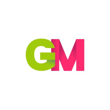 Initial letters GM, overlapping fold logo, green magenta pink, vector template elements for creative industry