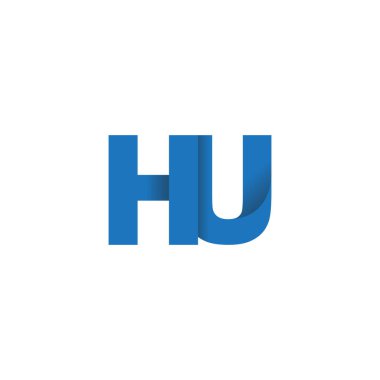 Initial letters HU, overlapping fold logo, blue, vector template elements for creative industry