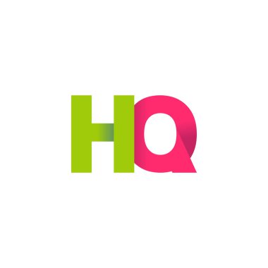 Initial letters HQ, overlapping fold logo, green magenta pink, vector template elements for creative industry