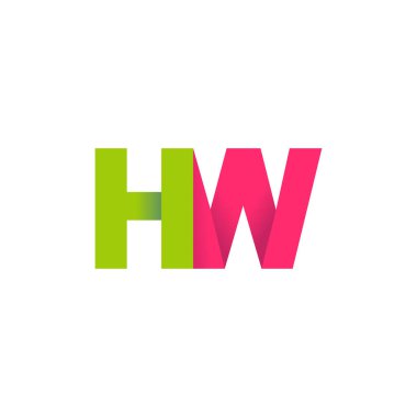 Initial letters HW, overlapping fold logo, green magenta pink, vector template elements for creative industry