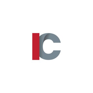 Initial letters IC, overlapping fold logo, red gray, vector template elements for creative industry