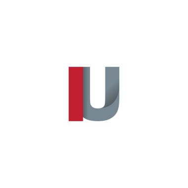 Initial letters IU, overlapping fold logo, red gray, vector template elements for creative industry