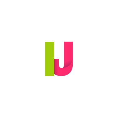 Initial letters IJ, overlapping fold logo, green magenta pink, vector template elements for creative industry