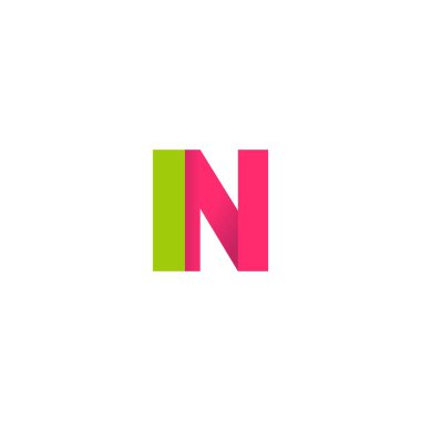 Initial letters IN, overlapping fold logo, green magenta pink, vector template elements for creative industry
