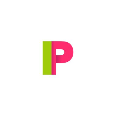 Initial letters IP, overlapping fold logo, green magenta pink, vector template elements for creative industry