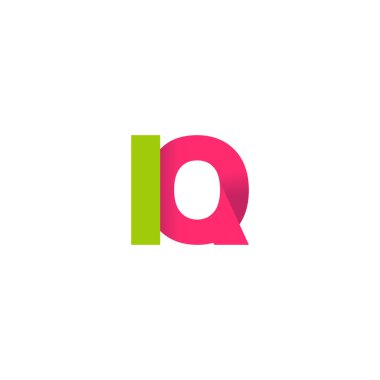 Initial letters IQ, overlapping fold logo, green magenta pink, vector template elements for creative industry
