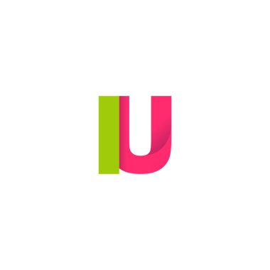 Initial letters IU, overlapping fold logo, green magenta pink, vector template elements for creative industry