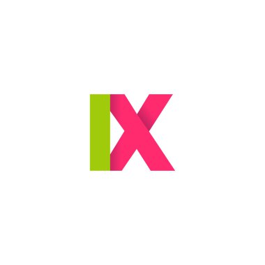 Initial letters IX, overlapping fold logo, green magenta pink, vector template elements for creative industry