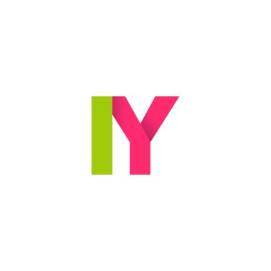 Initial letters IY, overlapping fold logo, green magenta pink, vector template elements for creative industry