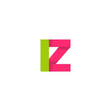 Initial letters IZ, overlapping fold logo, green magenta pink, vector template elements for creative industry