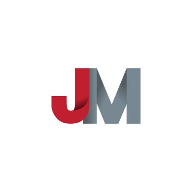 Initial letters JM, overlapping fold logo, red gray, vector template elements for creative industry