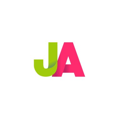 Initial letters JA, overlapping fold logo, green magenta pink, vector template elements for creative industry