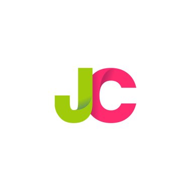 Initial letters JC, overlapping fold logo, green magenta pink, vector template elements for creative industry