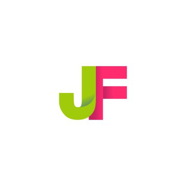 Initial letters JF, overlapping fold logo, green magenta pink, vector template elements for creative industry
