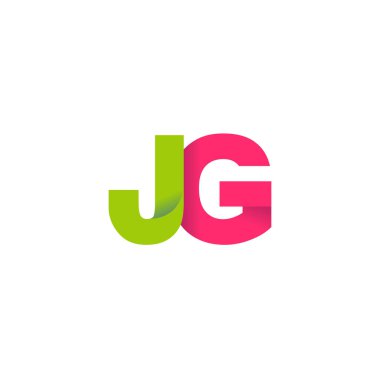 Initial letters JG, overlapping fold logo, green magenta pink, vector template elements for creative industry