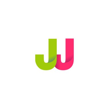 Initial letters JJ, overlapping fold logo, green magenta pink, vector template elements for creative industry