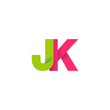 Initial letters JK, overlapping fold logo, green magenta pink, vector template elements for creative industry