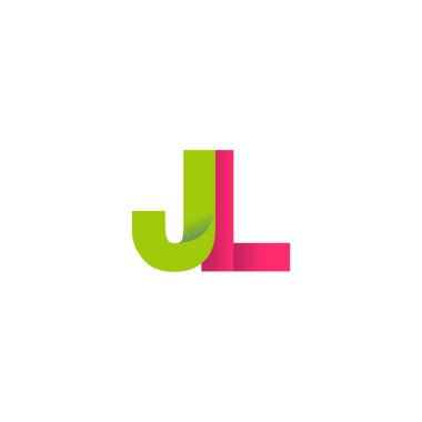 Initial letters JL, overlapping fold logo, green magenta pink, vector template elements for creative industry