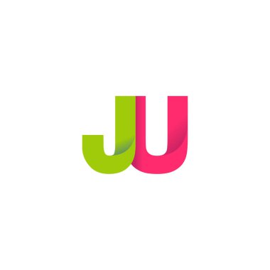 Initial letters JU, overlapping fold logo, green magenta pink, vector template elements for creative industry