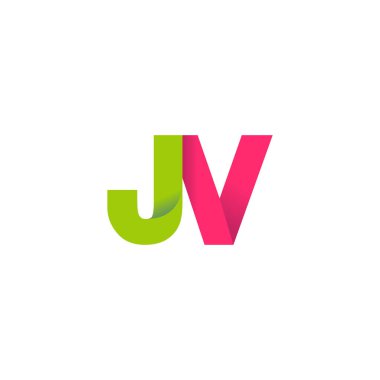Initial letters JV, overlapping fold logo, green magenta pink, vector template elements for creative industry