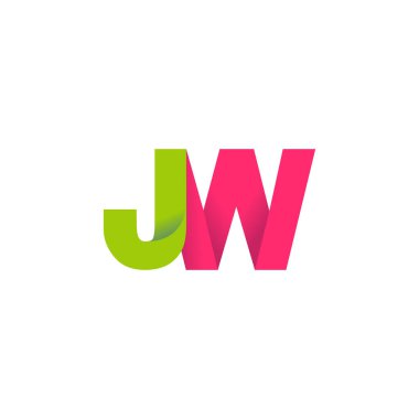 Initial letters JW, overlapping fold logo, green magenta pink, vector template elements for creative industry