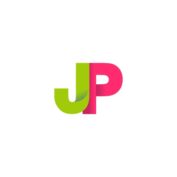 Initial Letters Overlapping Fold Logo Green Magenta Pink Vector Template — Vetor de Stock