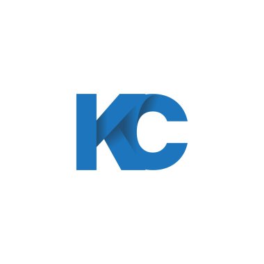 Initial letters KC, overlapping fold logo, blue, vector template elements for creative industry