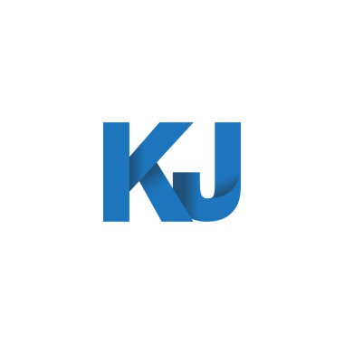 Initial letters KJ, overlapping fold logo, blue, vector template elements for creative industry