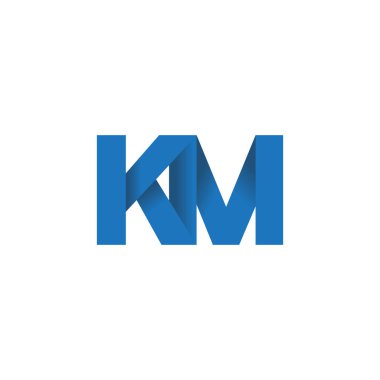 Initial letters KM, overlapping fold logo, blue, vector template elements for creative industry