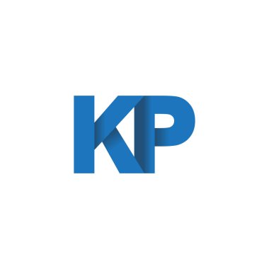 Initial letters KP, overlapping fold logo, blue, vector template elements for creative industry