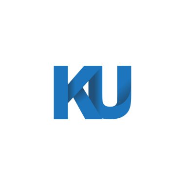 Initial letters KU, overlapping fold logo, blue, vector template elements for creative industry