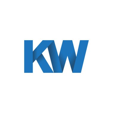Initial letters KW, overlapping fold logo, blue, vector template elements for creative industry