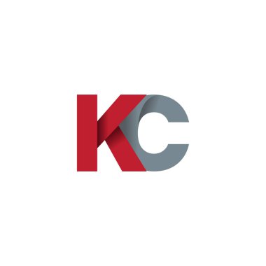 Initial letters KC, overlapping fold logo, red gray, vector template elements for creative industry