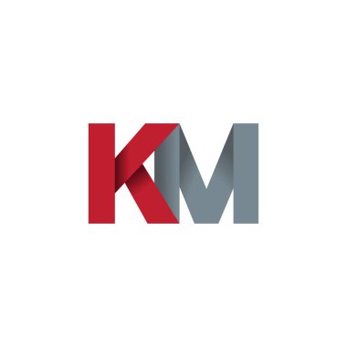 Initial letters KM, overlapping fold logo, red gray, vector template elements for creative industry