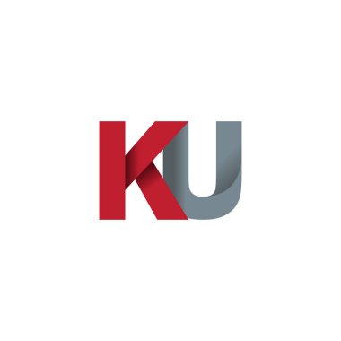 Initial letters KU, overlapping fold logo, red gray, vector template elements for creative industry