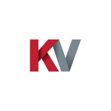 Initial letters KV, overlapping fold logo, red gray, vector template elements for creative industry