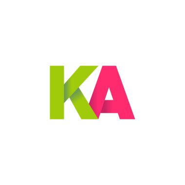 Initial letters KA, overlapping fold logo, green magenta pink, vector template elements for creative industry