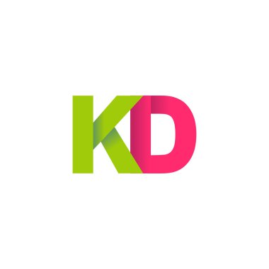Initial letters KD, overlapping fold logo, green magenta pink, vector template elements for creative industry