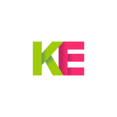 Initial letters KE, overlapping fold logo, green magenta pink, vector template elements for creative industry
