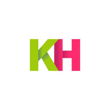 Initial letters KH, overlapping fold logo, green magenta pink, vector template elements for creative industry